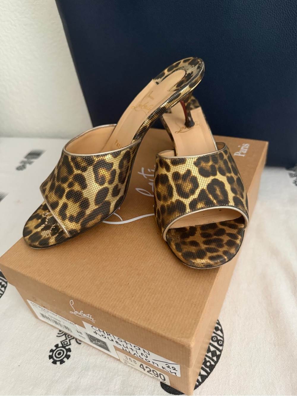 Christian Louboutin Leopard-Print Open-Toe Mules in Brown and Black